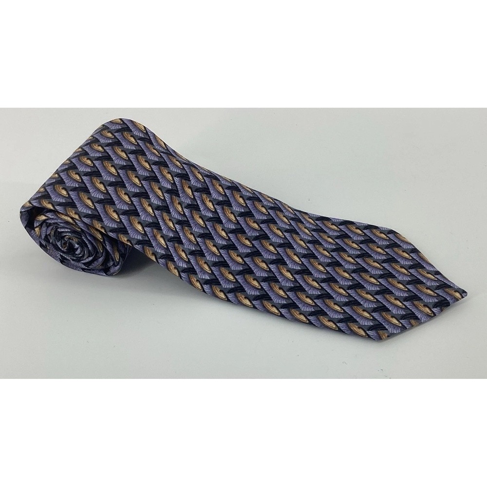 Ermenegildo Zegna Silk Tie  Blue Geometric Pattern 3.50" x 59"